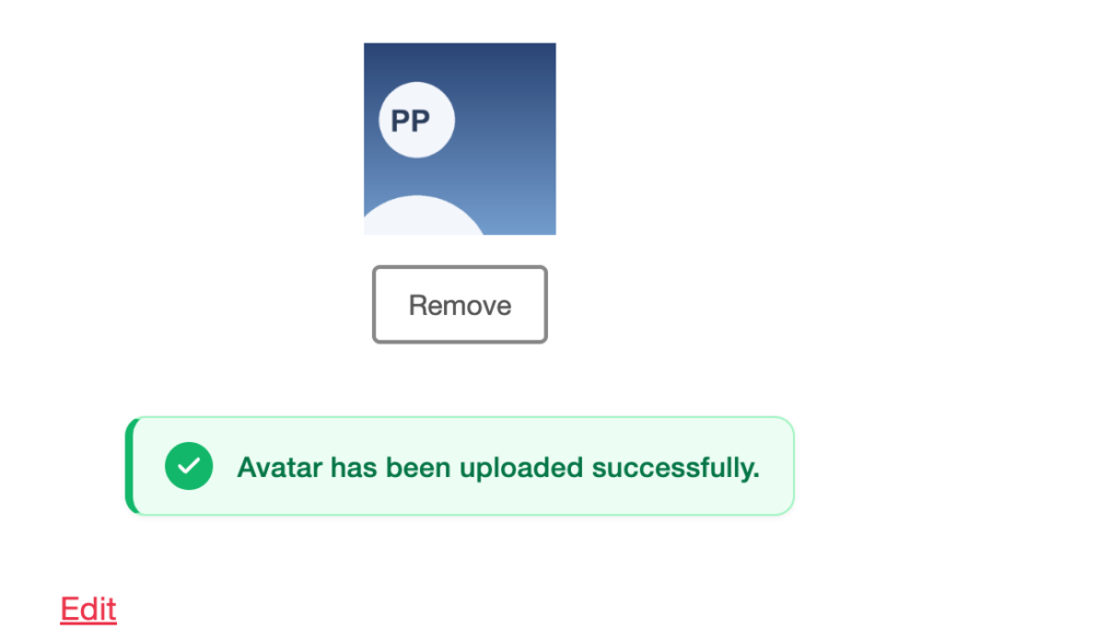 The uploader showing an uploaded photo with a Remove button beneath it