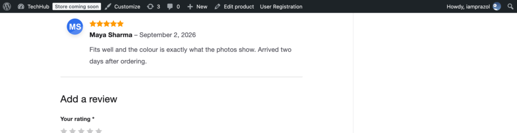 A five-star product review showing the reviewer's uploaded photo