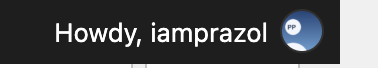 The WordPress admin bar showing the greeting with an uploaded photo