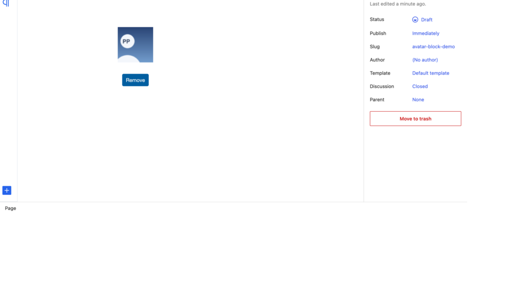 The Advanced User Avatar block on a page in the block editor