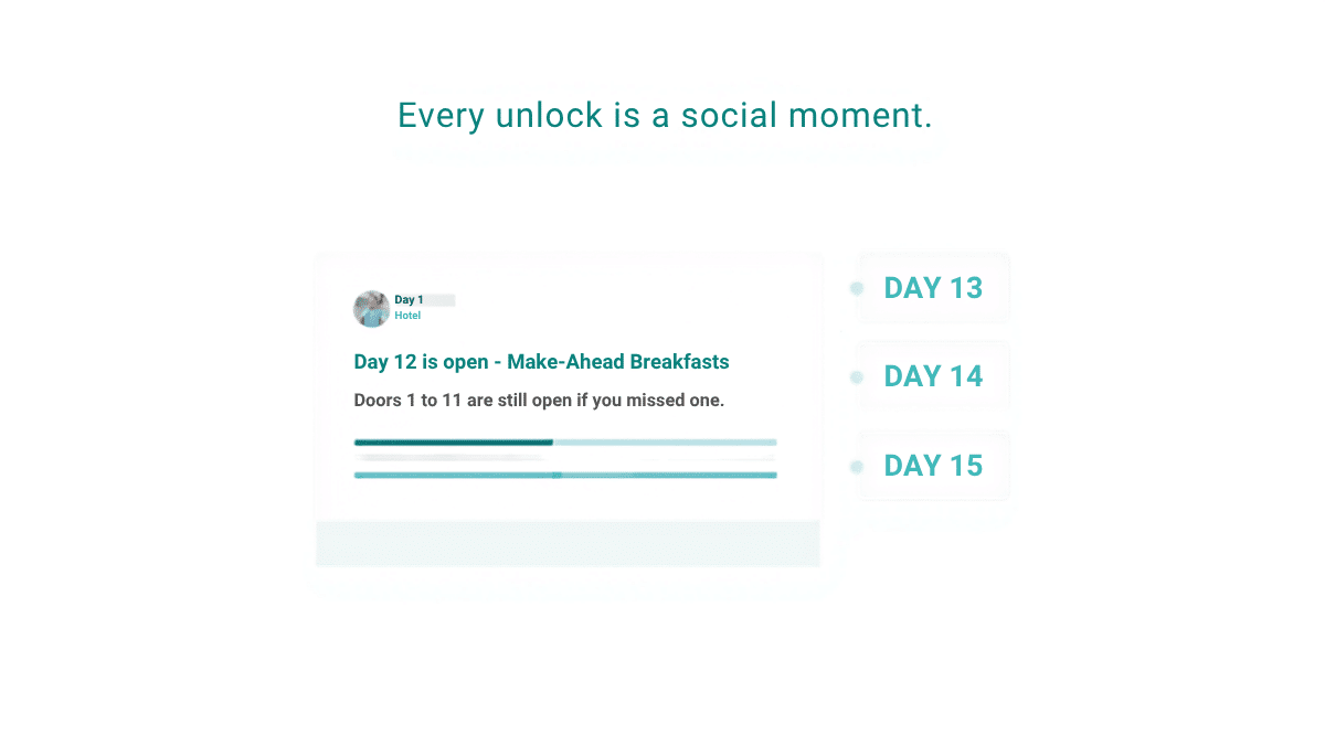 Social post announcing that day 12 of the advent calendar is open, with upcoming locked days