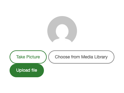 The avatar uploader restyled with a round avatar and green pill buttons
